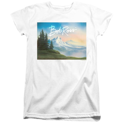 White - Front - Bob Ross Womens-Ladies Landscape Signature Fitted T-Shirt