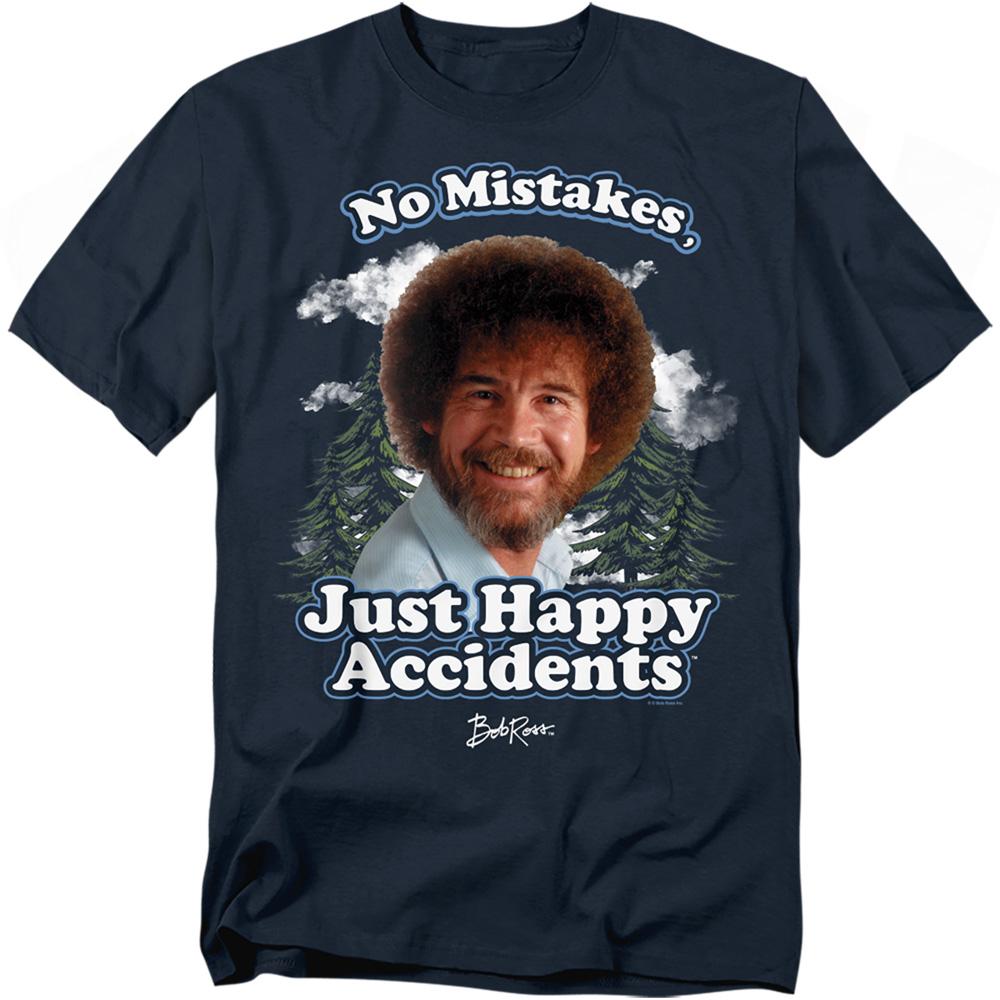 Navy - Front - Bob Ross Unisex Adult Just Happy Accidents Clouds T-Shirt