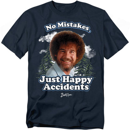 Navy - Front - Bob Ross Unisex Adult Just Happy Accidents Clouds T-Shirt