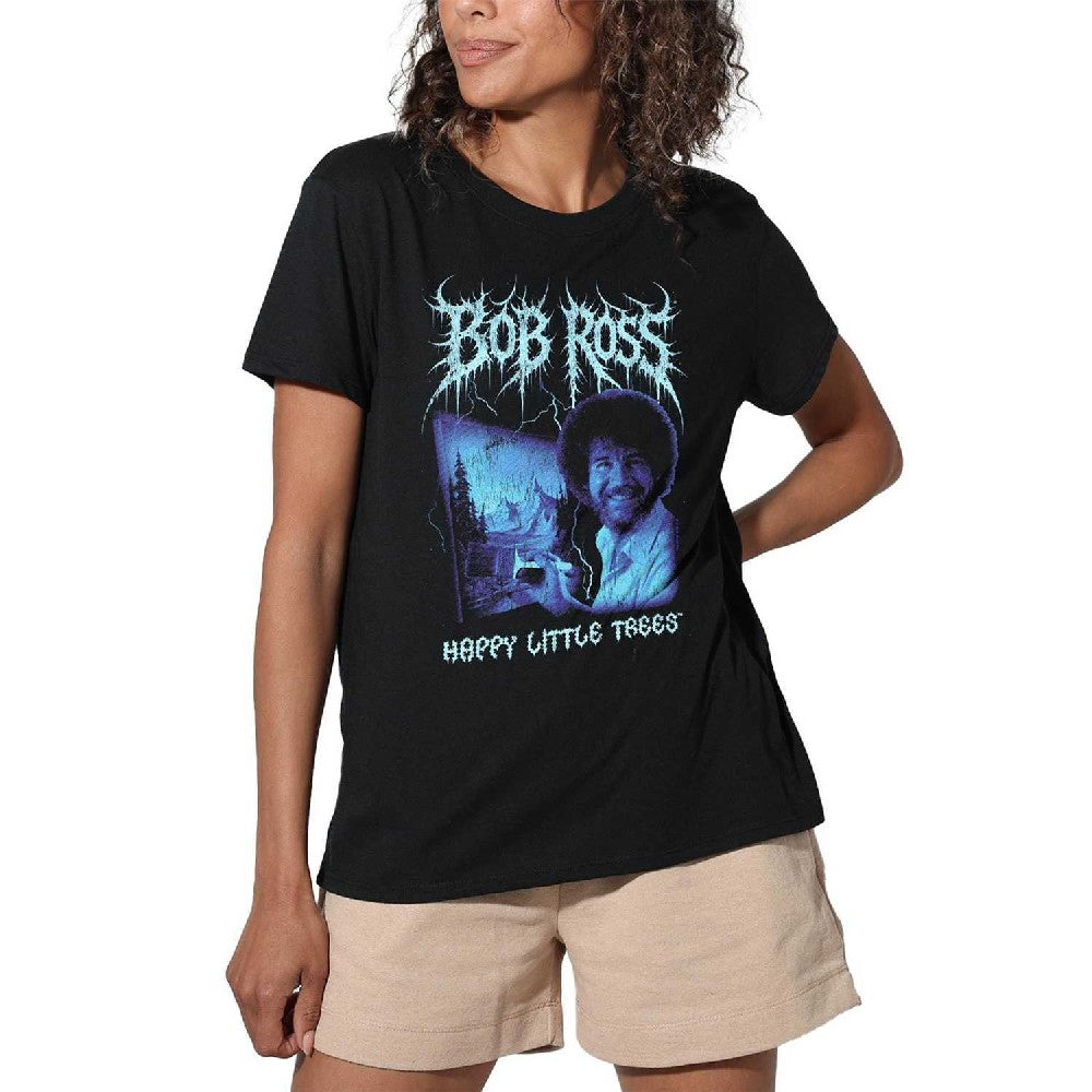 Black - Lifestyle - Bob Ross Womens-Ladies Happy Little Trees Metal Regular T-Shirt