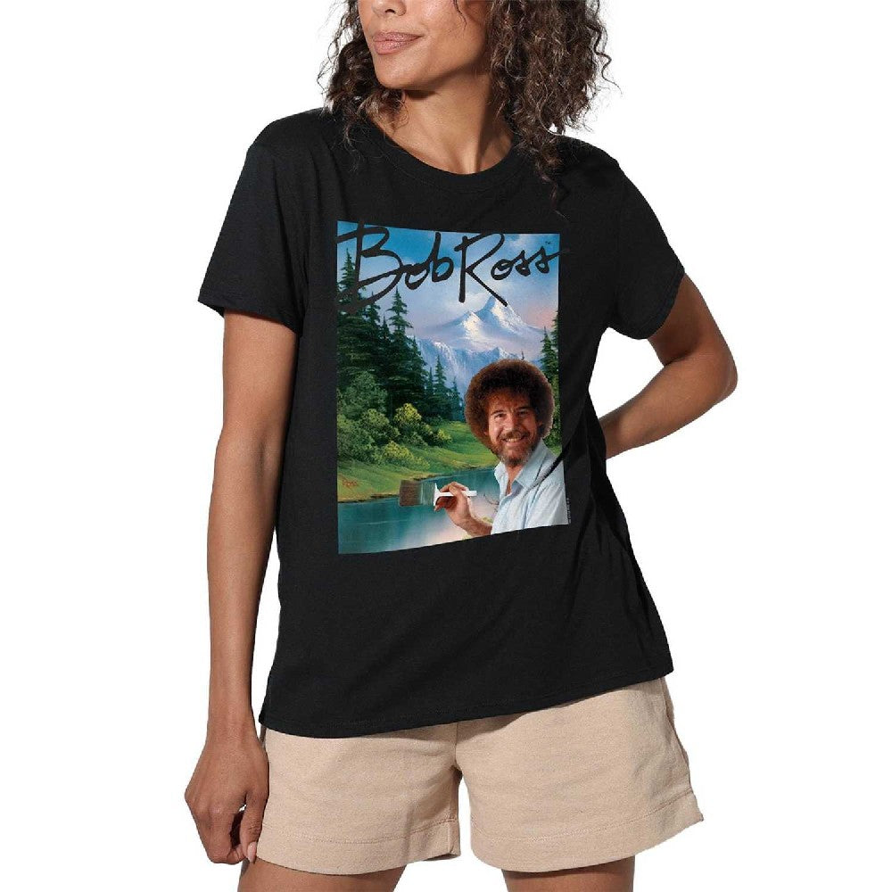 Black - Lifestyle - Bob Ross Womens-Ladies Mountain Painter Regular T-Shirt