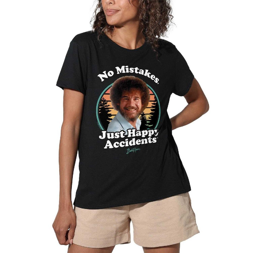 Black - Lifestyle - Bob Ross Womens-Ladies Just Happy Accidents Retro T-Shirt