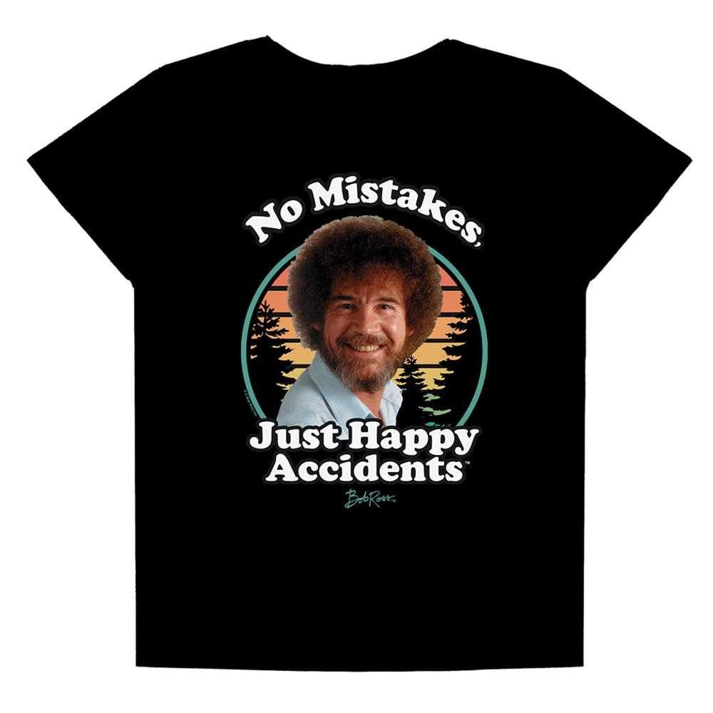Black - Front - Bob Ross Womens-Ladies Just Happy Accidents Retro T-Shirt