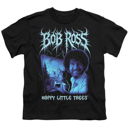 Black - Front - Bob Ross Childrens-Kids Happy Little Trees Metal T-Shirt