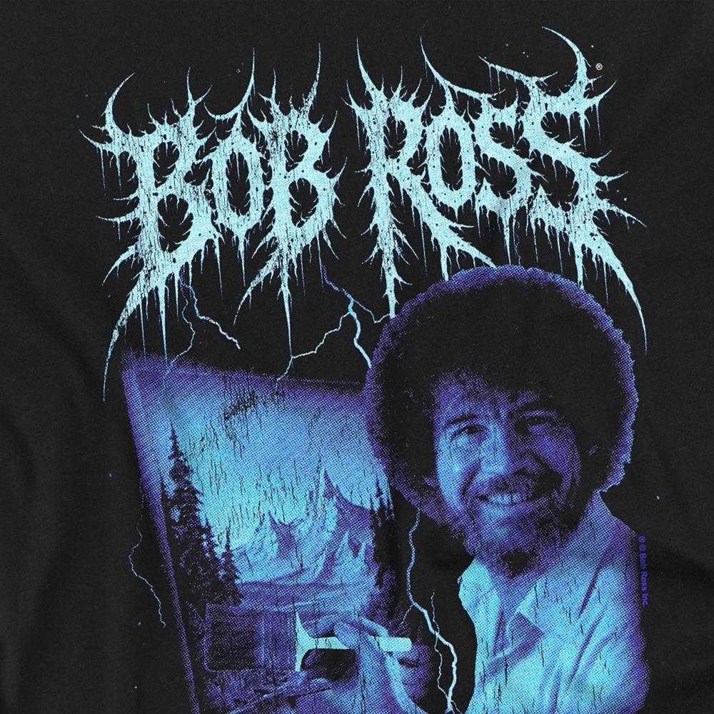 Black - Side - Bob Ross Womens-Ladies Happy Little Trees Metal Fitted T-Shirt