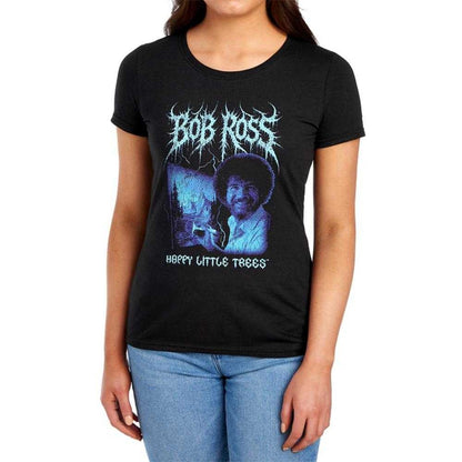 Black - Lifestyle - Bob Ross Womens-Ladies Happy Little Trees Metal Fitted T-Shirt