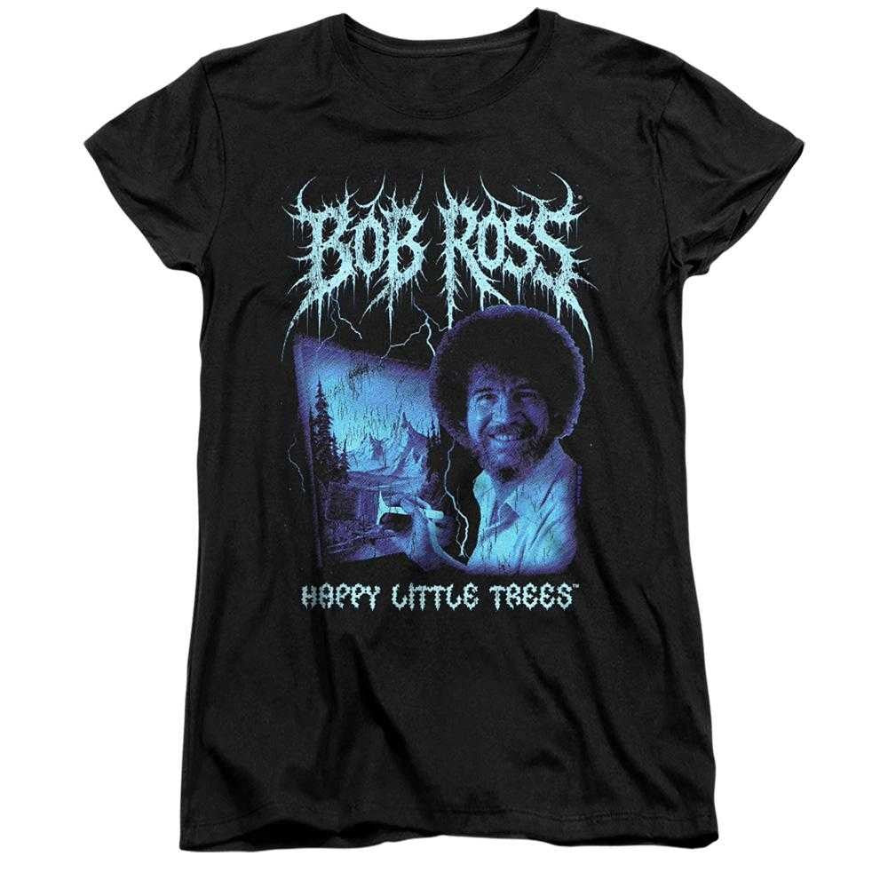 Black - Front - Bob Ross Womens-Ladies Happy Little Trees Metal Fitted T-Shirt