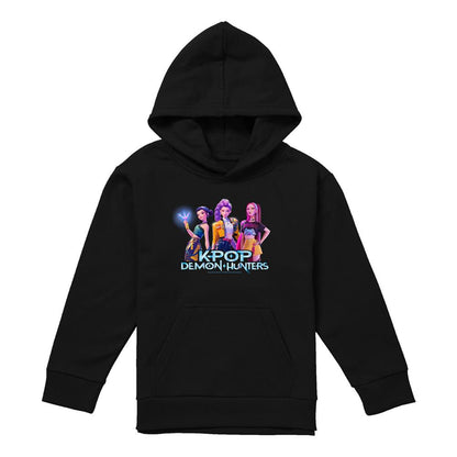 Black - Front - K-Pop Demon Hunters Childrens-Kids Huntrix Group Pullover Hoodie