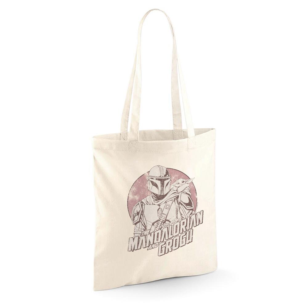 Natural - Back - Star Wars Mandalorian Sunset Grogu And Mando Reusable Tote Bag