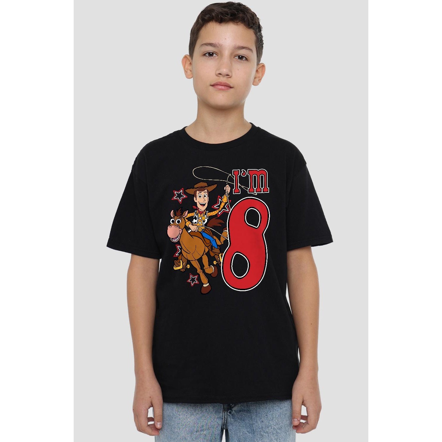 Black - Back - Toy Story Childrens-Kids I´m 8 Woody Birthday T-Shirt