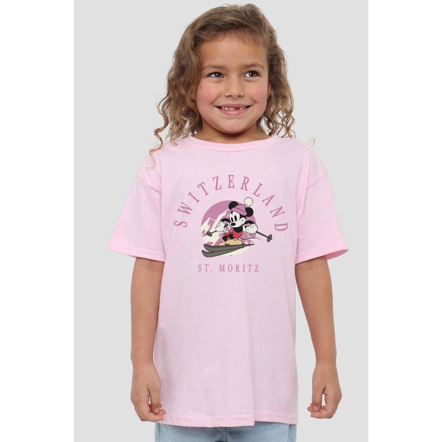 Pink - Back - Disney Childrens-Kids Switzerland Mickey Mouse T-Shirt