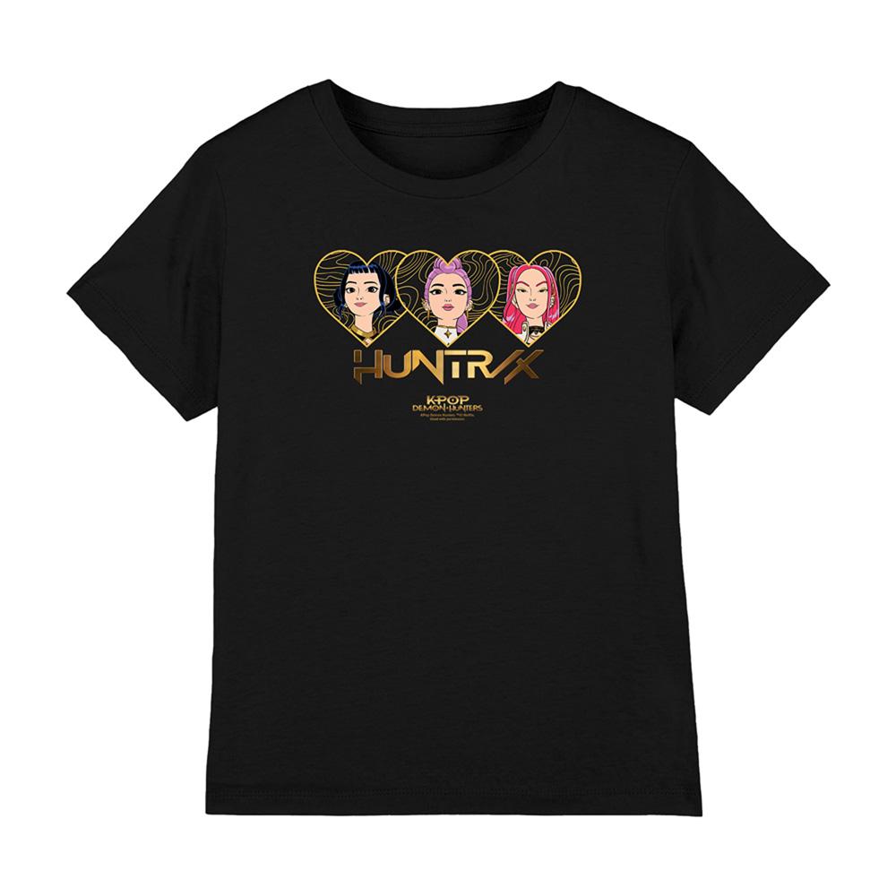 Black - Front - K-Pop Demon Hunters Childrens-Kids Huntrix Hearts T-Shirt