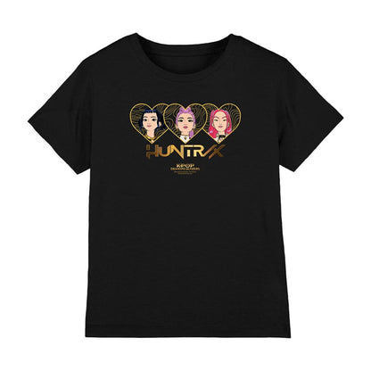 Black - Front - K-Pop Demon Hunters Childrens-Kids Huntrix Hearts T-Shirt
