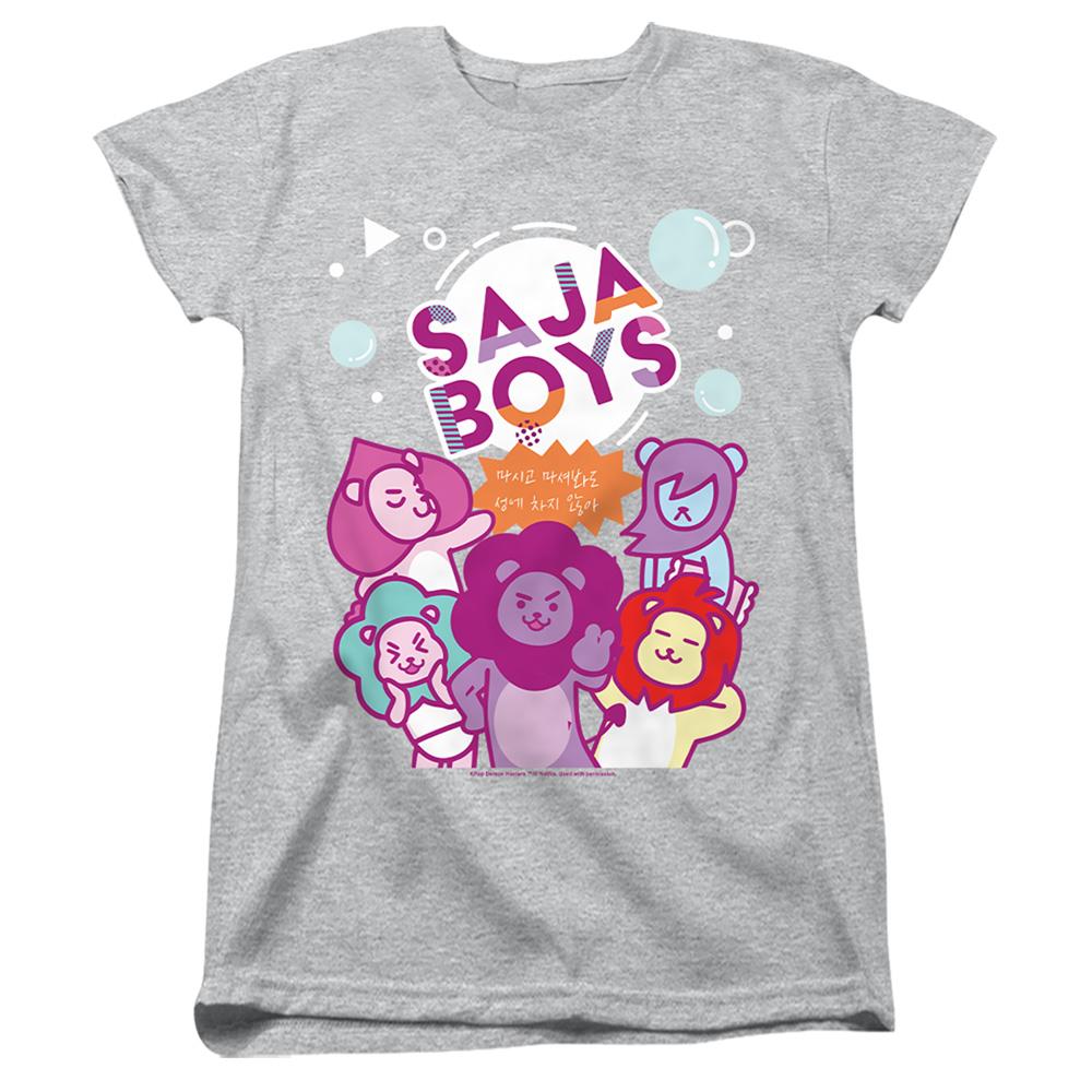 Athletic Heather - Front - K-Pop Demon Hunters Womens-Ladies Soda Pop Saja Boys Mascot Fitted T-Shirt