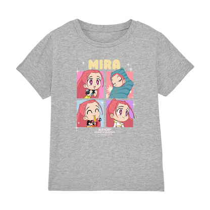 Heather Grey - Front - K-Pop Demon Hunters Childrens-Kids Huntrix Mira Chibi Group T-Shirt