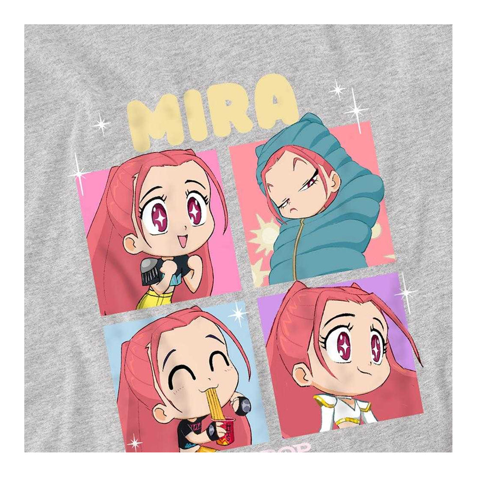 Heather Grey - Side - K-Pop Demon Hunters Childrens-Kids Huntrix Mira Chibi Group T-Shirt
