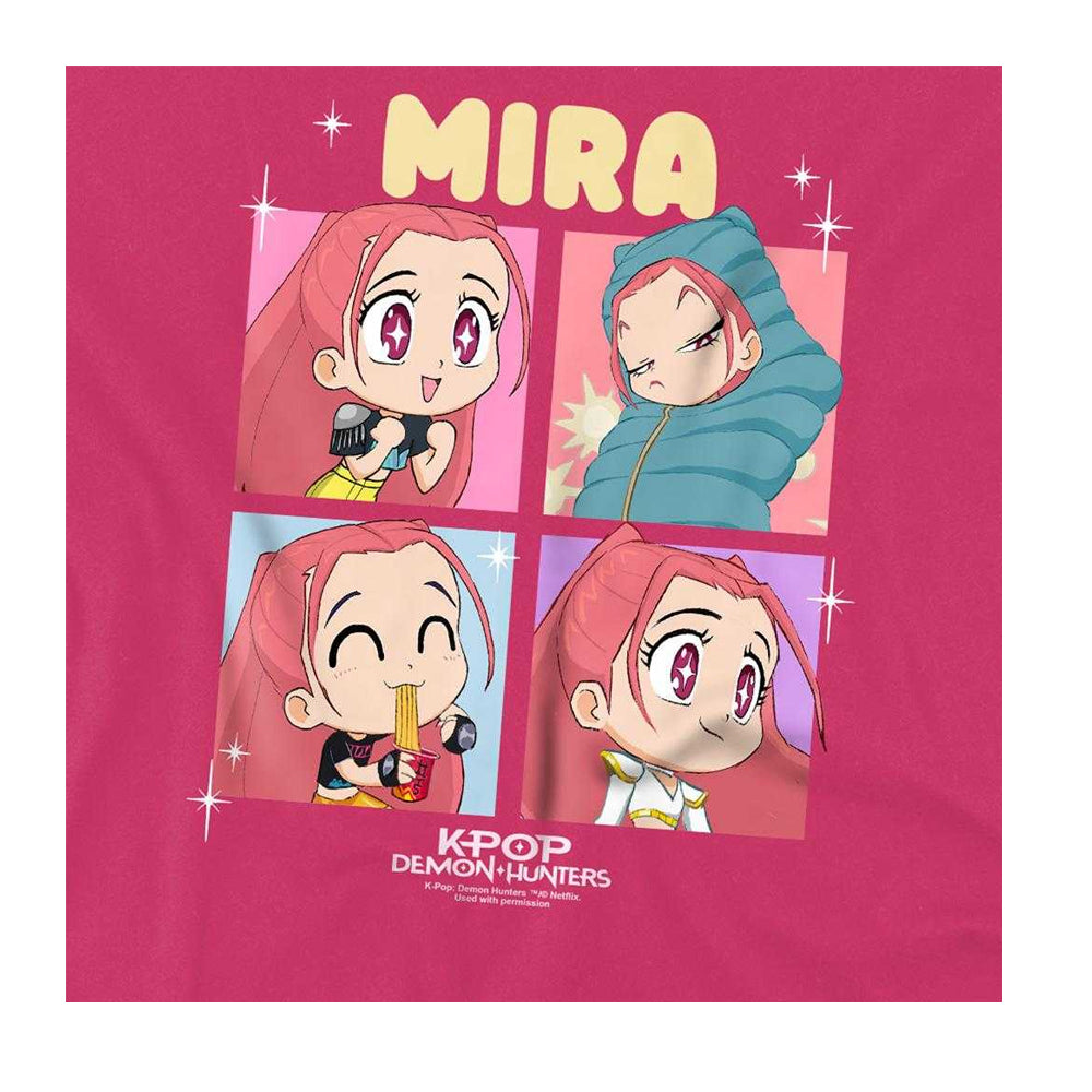 Fuchsia - Side - K-Pop Demon Hunters Childrens-Kids Huntrix Mira Chibi Group T-Shirt