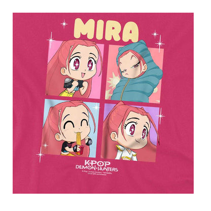 Fuchsia - Side - K-Pop Demon Hunters Childrens-Kids Huntrix Mira Chibi Group T-Shirt