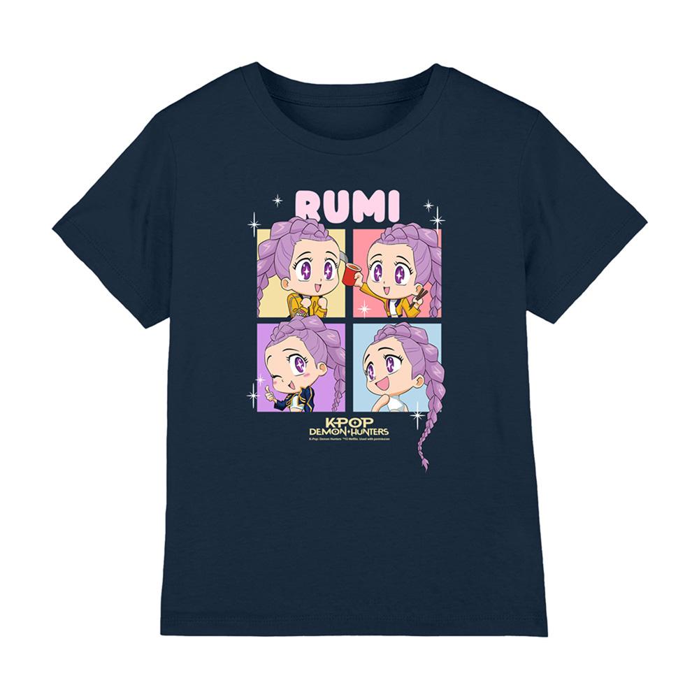 Navy - Front - K-Pop Demon Hunters Childrens-Kids Huntrix Rumi Chibi Group T-Shirt