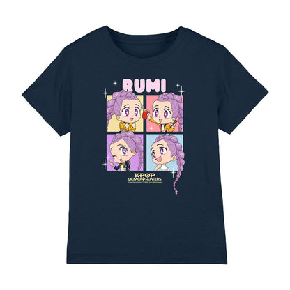 Navy - Front - K-Pop Demon Hunters Childrens-Kids Huntrix Rumi Chibi Group T-Shirt