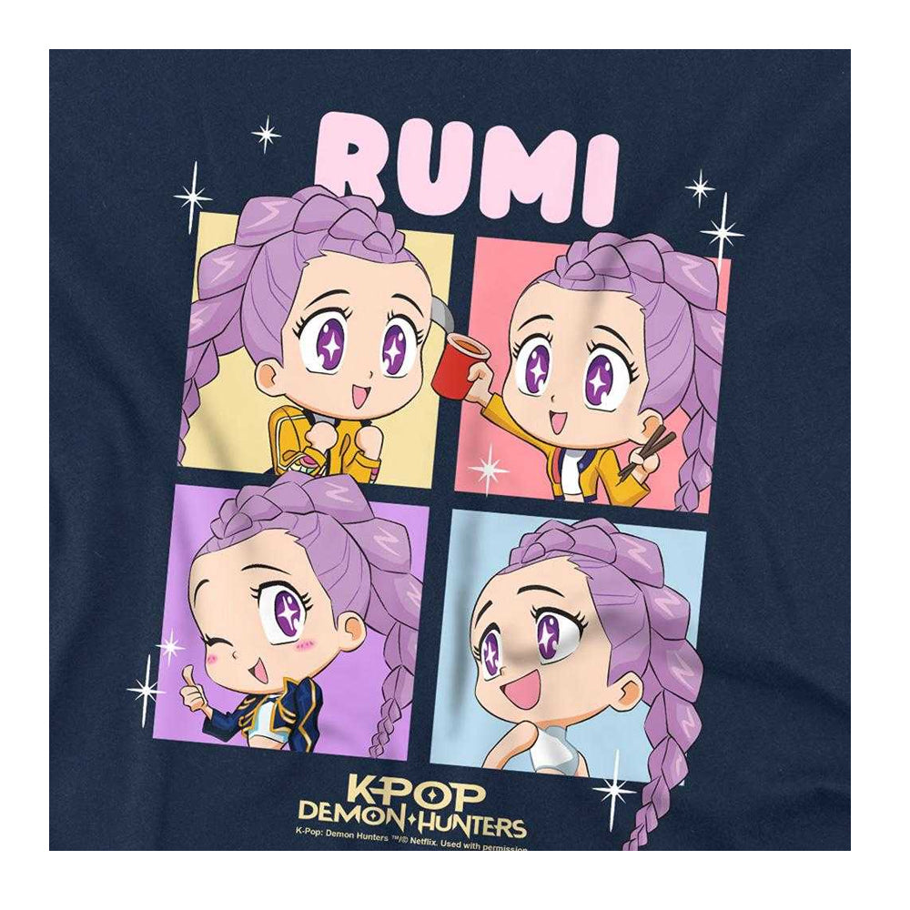 Navy - Side - K-Pop Demon Hunters Childrens-Kids Huntrix Rumi Chibi Group T-Shirt