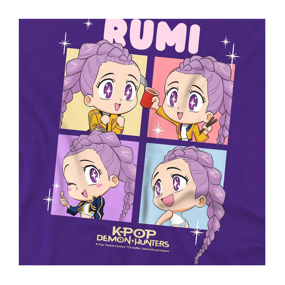 Purple - Side - K-Pop Demon Hunters Childrens-Kids Huntrix Rumi Chibi Group T-Shirt