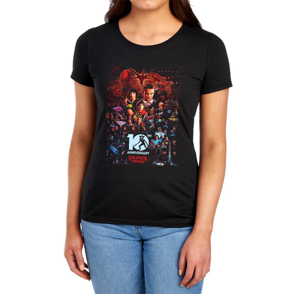 Black - Side - Stranger Things Womens-Ladies Poster Fitted 10th Anniversary T-Shirt