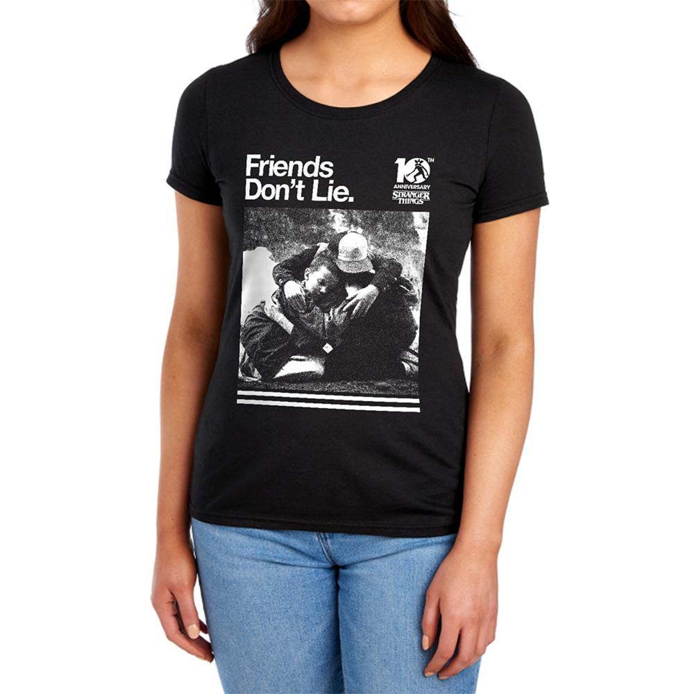 Black - Side - Stranger Things Womens-Ladies Friends Don´t Lie Fitted 10th Anniversary T-Shirt