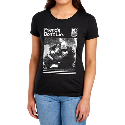 Black - Side - Stranger Things Womens-Ladies Friends Don´t Lie Fitted 10th Anniversary T-Shirt