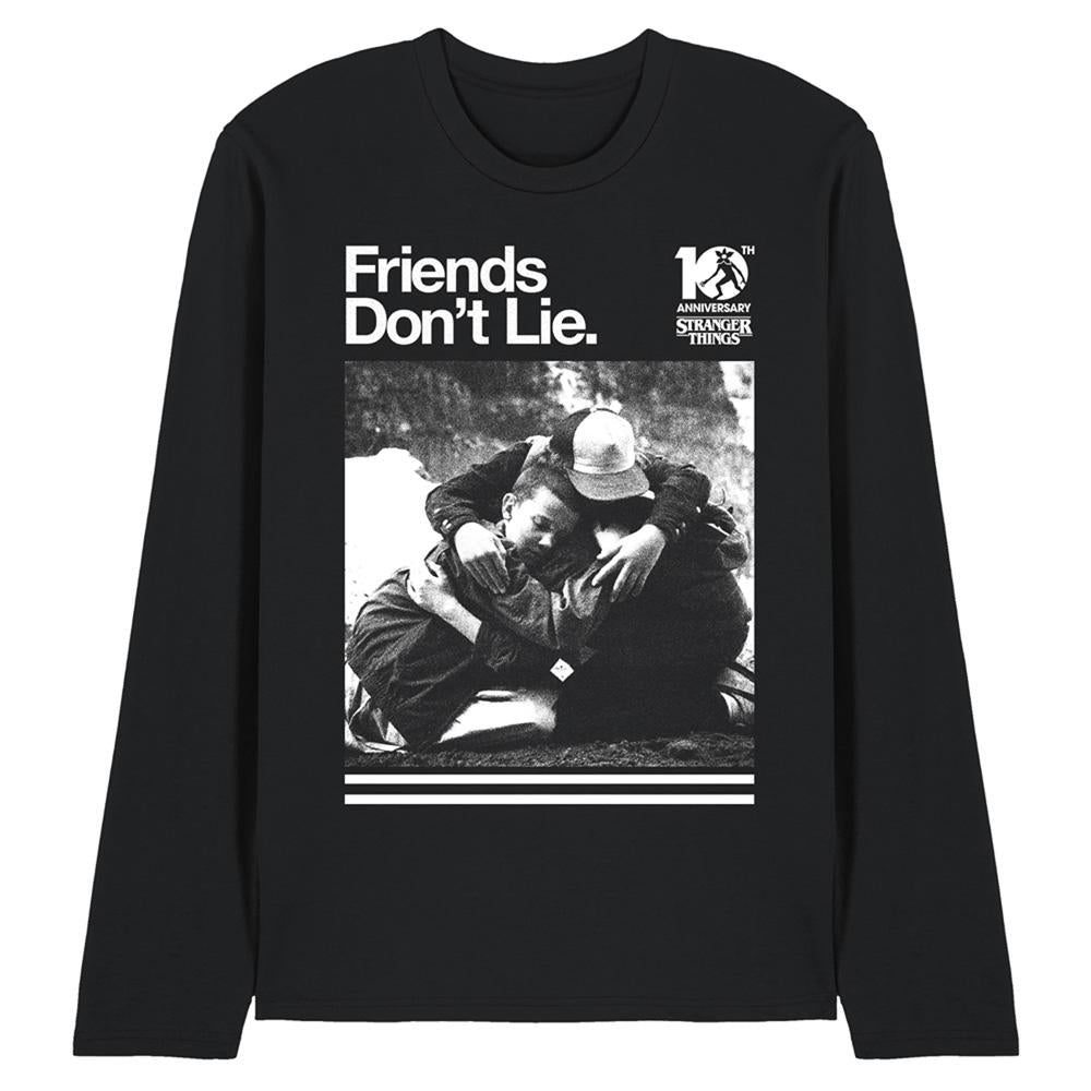 Black - Front - Stranger Things Unisex Adult Friends Don´t Lie Long-Sleeved 10th Anniversary T-Shirt