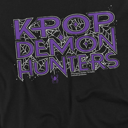 Black - Side - K-Pop Demon Hunters Womens-Ladies Web Logo Fitted T-Shirt
