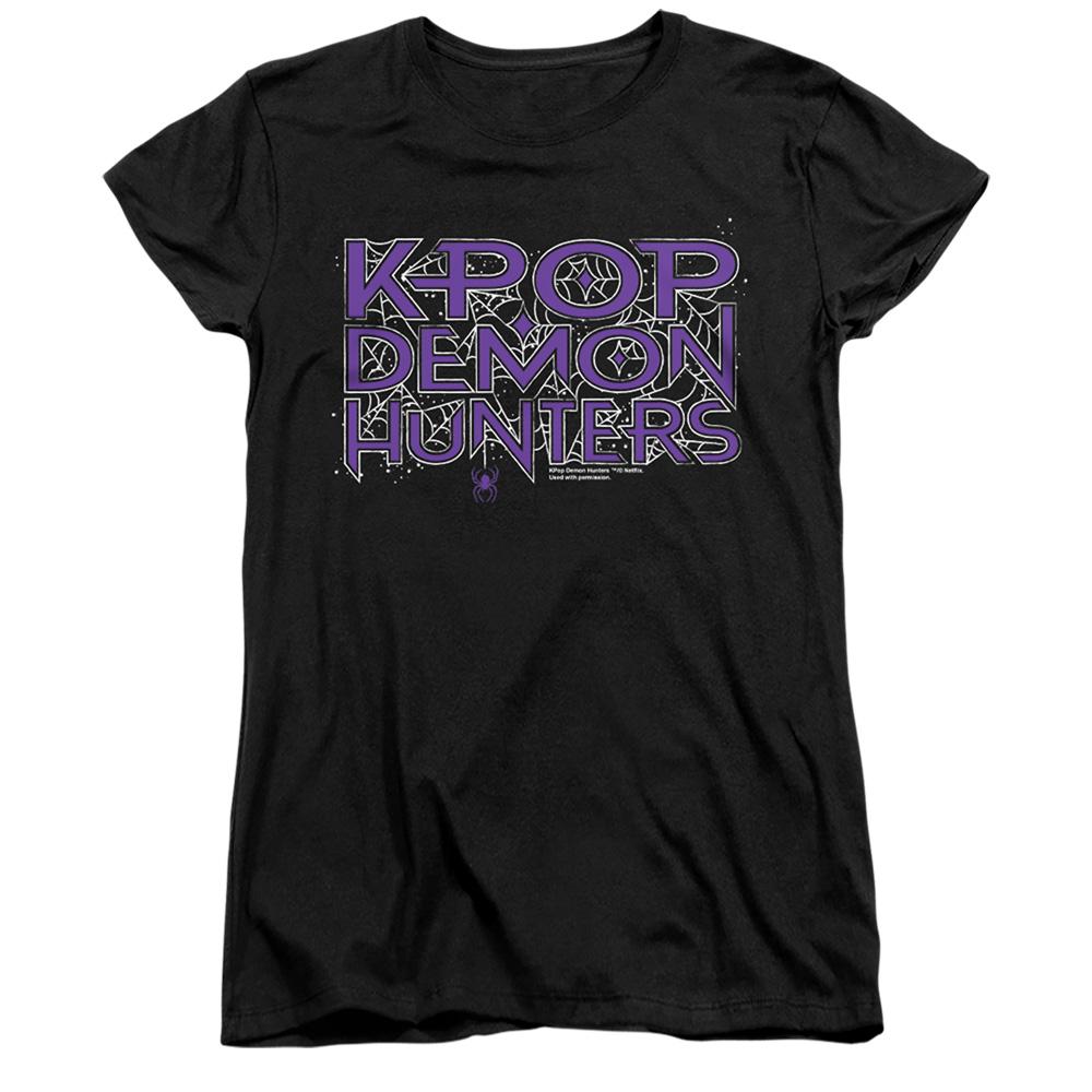 Black - Front - K-Pop Demon Hunters Womens-Ladies Web Logo Fitted T-Shirt
