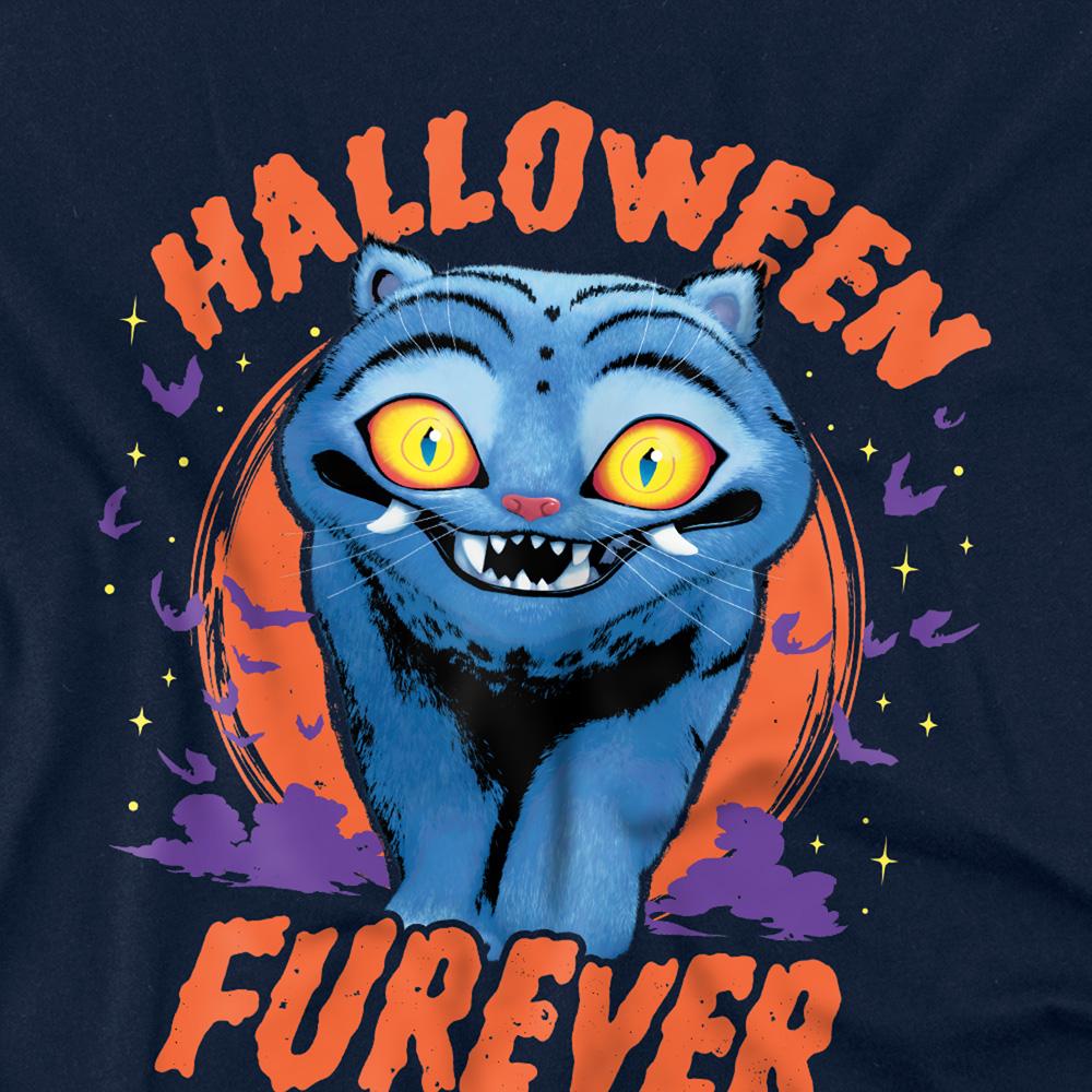 Navy - Side - K-Pop Demon Hunters Womens-Ladies Furever Derpy Tiger Fitted Halloween T-Shirt