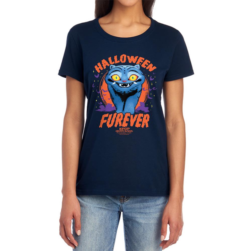 Navy - Lifestyle - K-Pop Demon Hunters Womens-Ladies Furever Derpy Tiger Fitted Halloween T-Shirt
