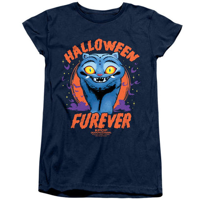 Navy - Front - K-Pop Demon Hunters Womens-Ladies Furever Derpy Tiger Fitted Halloween T-Shirt
