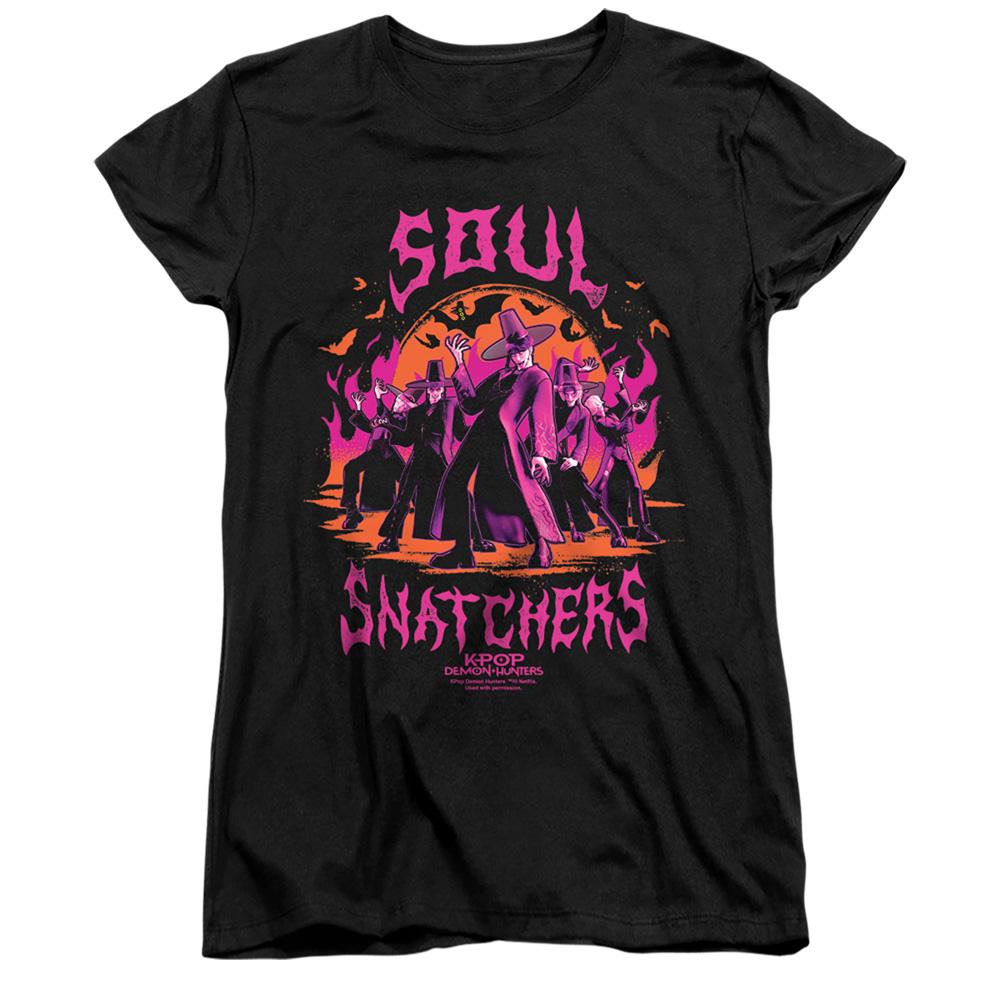 Black - Front - K-Pop Demon Hunters Womens-Ladies Soul Snatchers Saja Boys Fitted T-Shirt