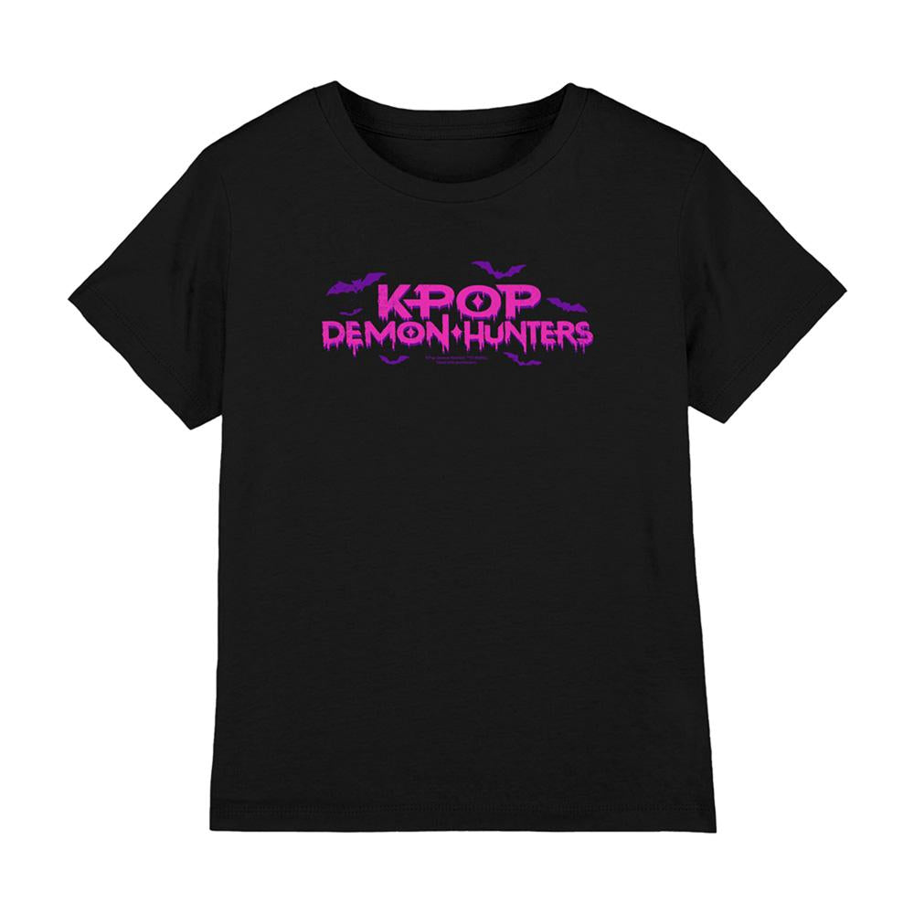 Black - Front - K-Pop Demon Hunters Childrens-Kids Drip Logo Halloween T-Shirt