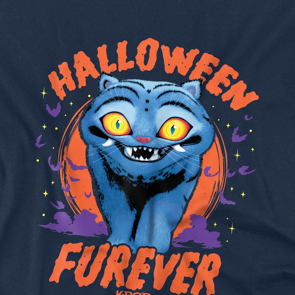Navy - Side - K-Pop Demon Hunters Childrens-Kids Furever Derpy Tiger Halloween T-Shirt