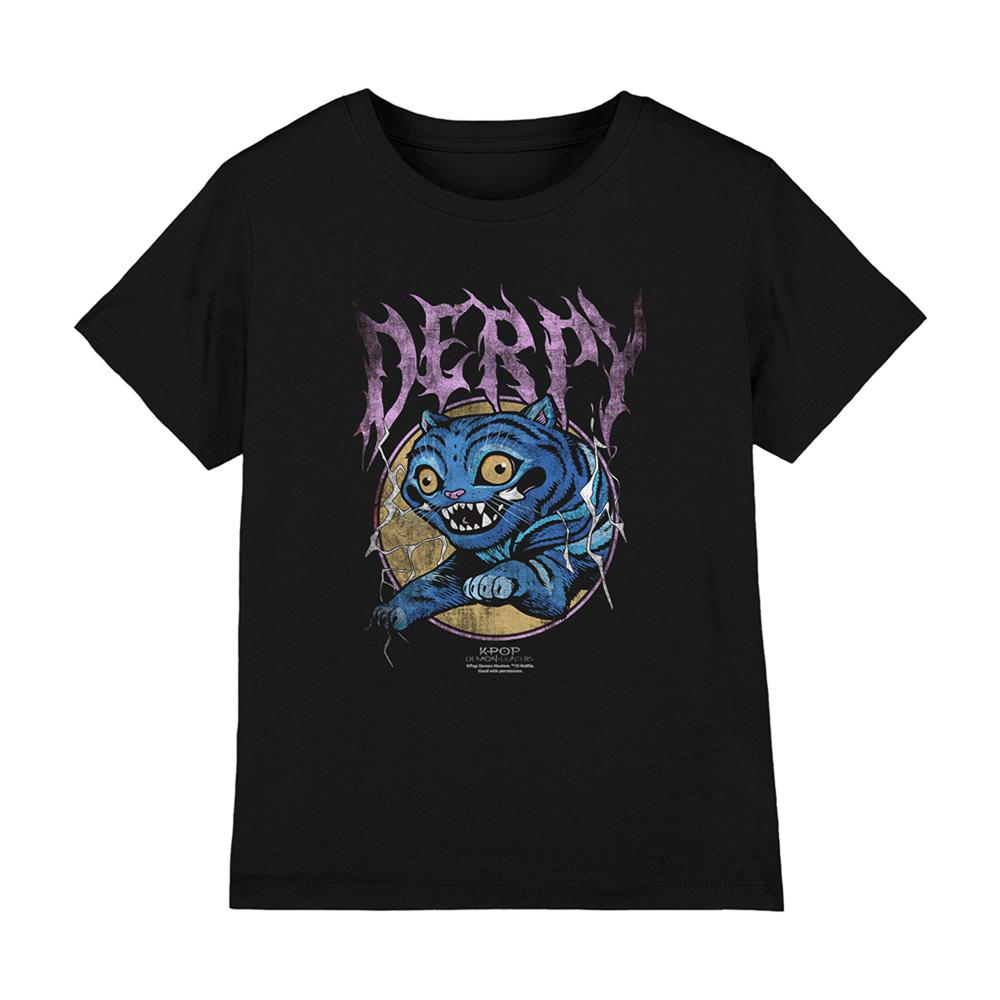 Black - Front - K-Pop Demon Hunters Childrens-Kids Rock Band Derpy Tiger T-Shirt