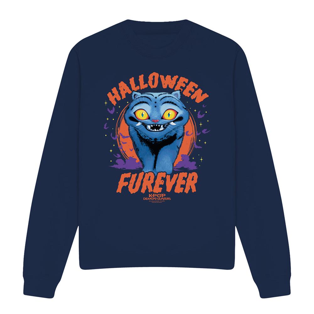Navy - Front - K-Pop Demon Hunters Unisex Adult Furever Derpy Tiger Halloween Sweatshirt