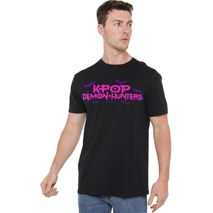 Black - Side - K-Pop Demon Hunters Unisex Adult Drip Logo Halloween T-Shirt