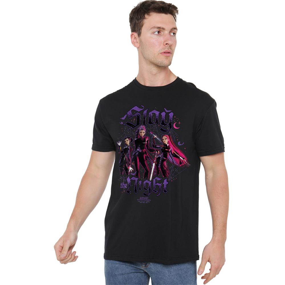Black - Side - K-Pop Demon Hunters Unisex Adult Huntrix Slay The Night T-Shirt