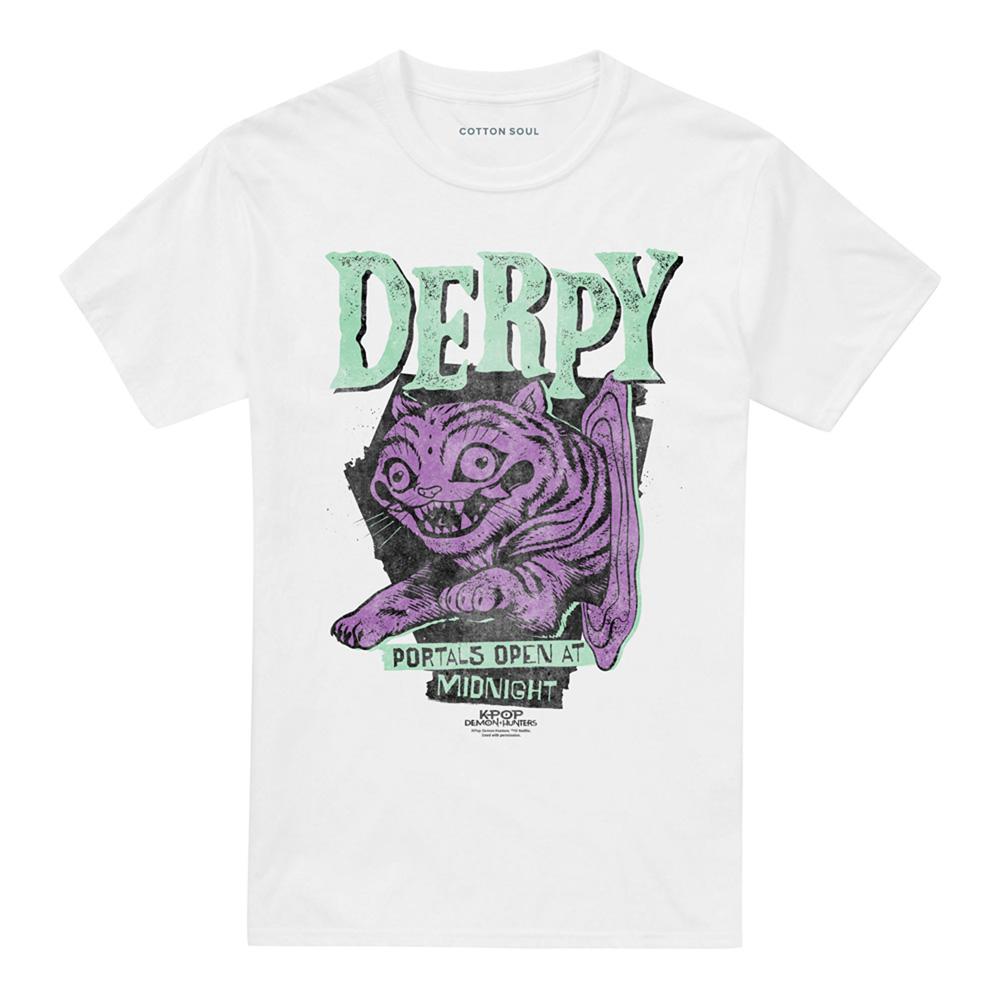 White - Front - K-Pop Demon Hunters Unisex Adult Derpy Tiger Portal Halloween T-Shirt