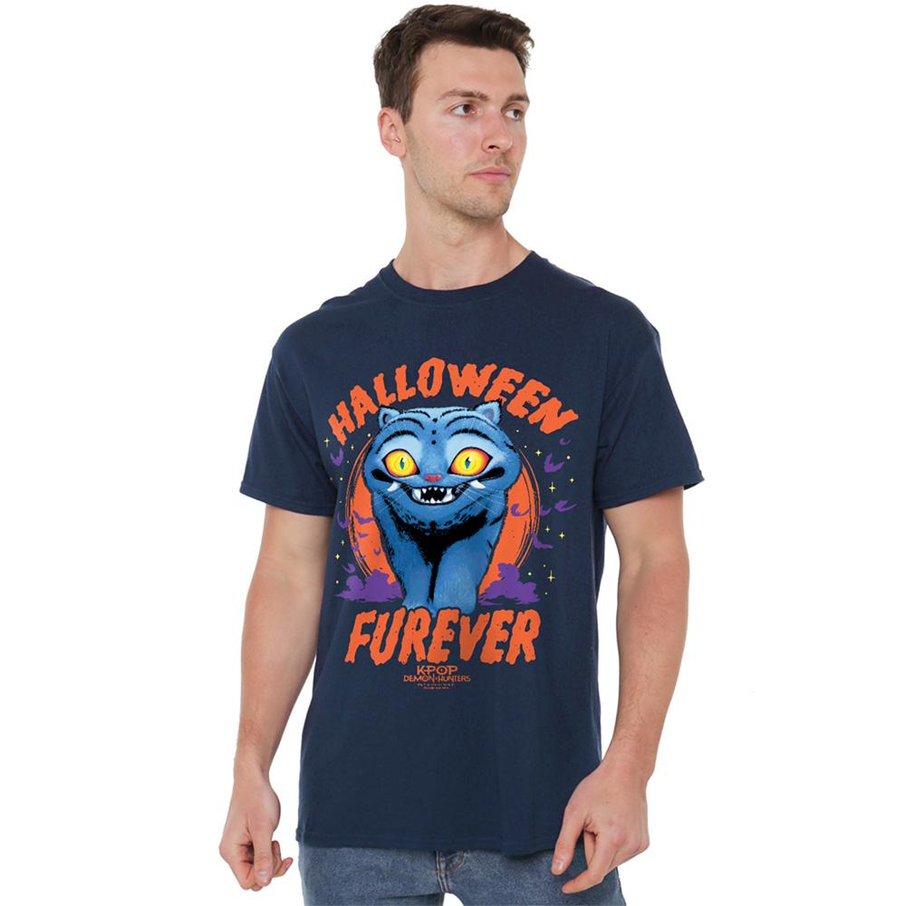 Navy - Side - K-Pop Demon Hunters Unisex Adult Furever Derpy Tiger Halloween T-Shirt