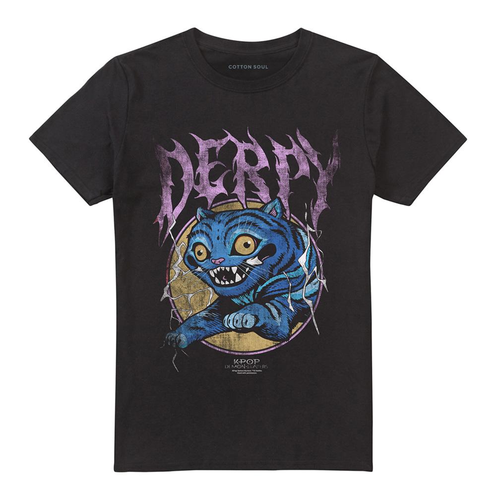 Black - Front - K-Pop Demon Hunters Unisex Adult Rock Band Derpy Tiger T-Shirt