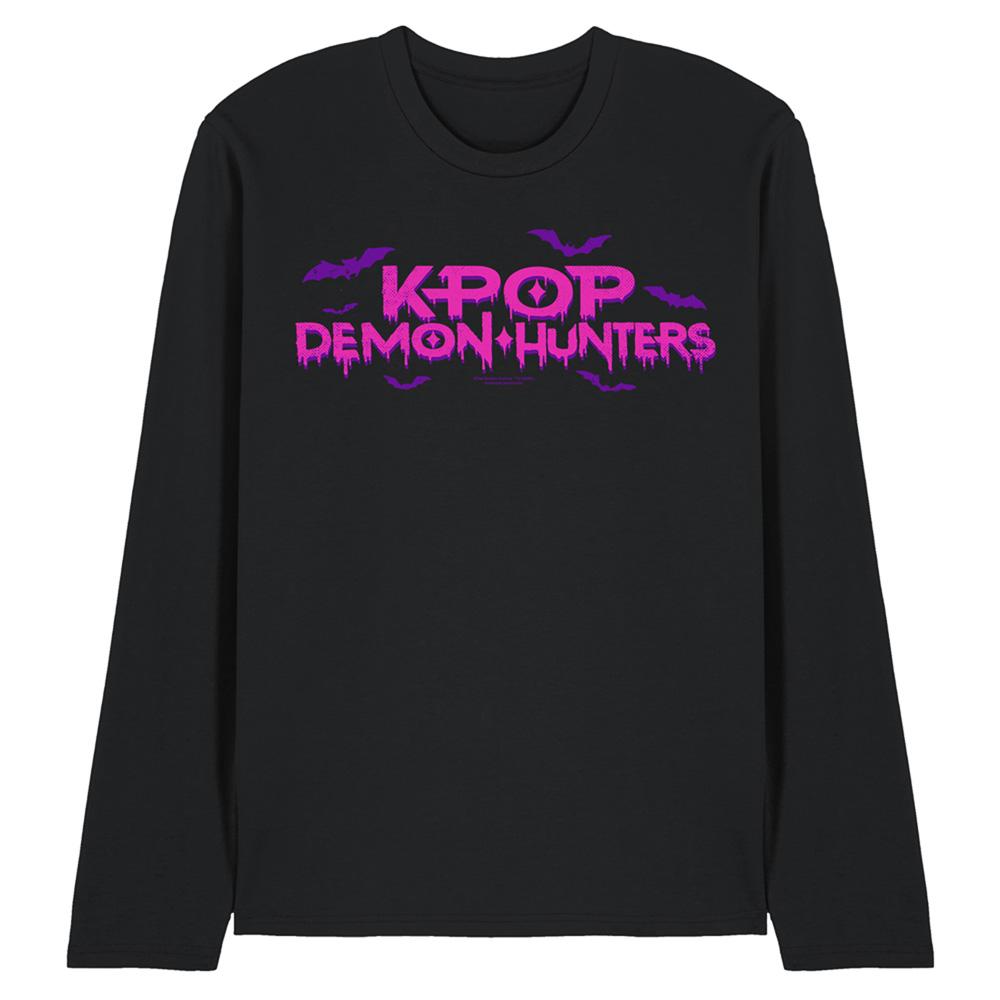 Black - Front - K-Pop Demon Hunters Unisex Adult Drip Logo Long-Sleeved Halloween T-Shirt