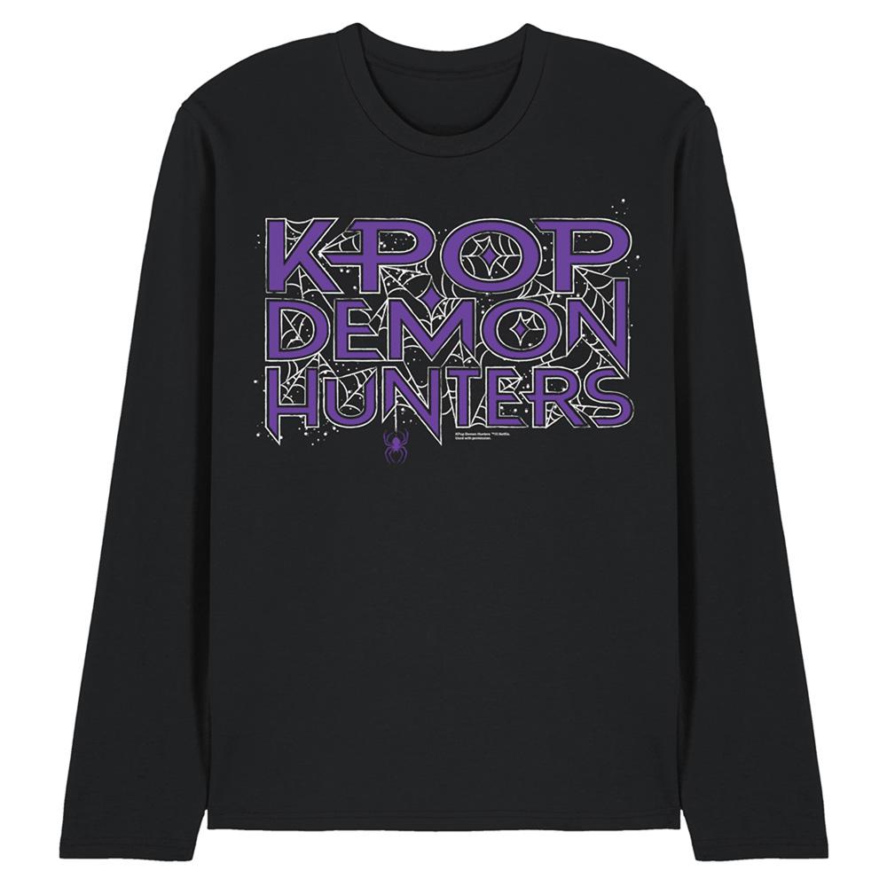 Black - Front - K-Pop Demon Hunters Unisex Adult Web Logo Long-Sleeved Halloween T-Shirt