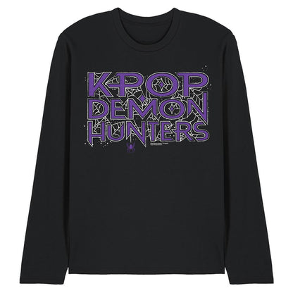 Black - Front - K-Pop Demon Hunters Unisex Adult Web Logo Long-Sleeved Halloween T-Shirt