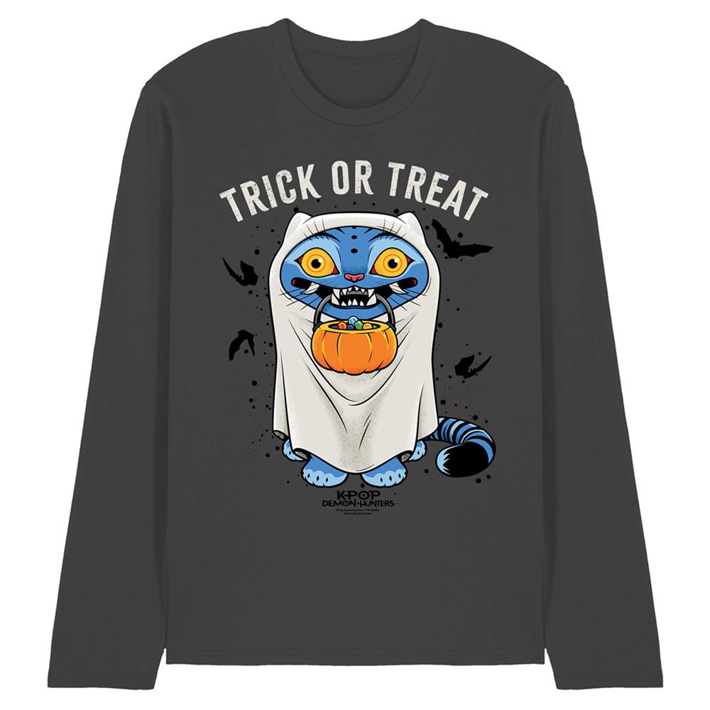Charcoal - Front - K-Pop Demon Hunters Unisex Adult Trick Or Treat Derpy Tiger Long-Sleeved Halloween T-Shirt