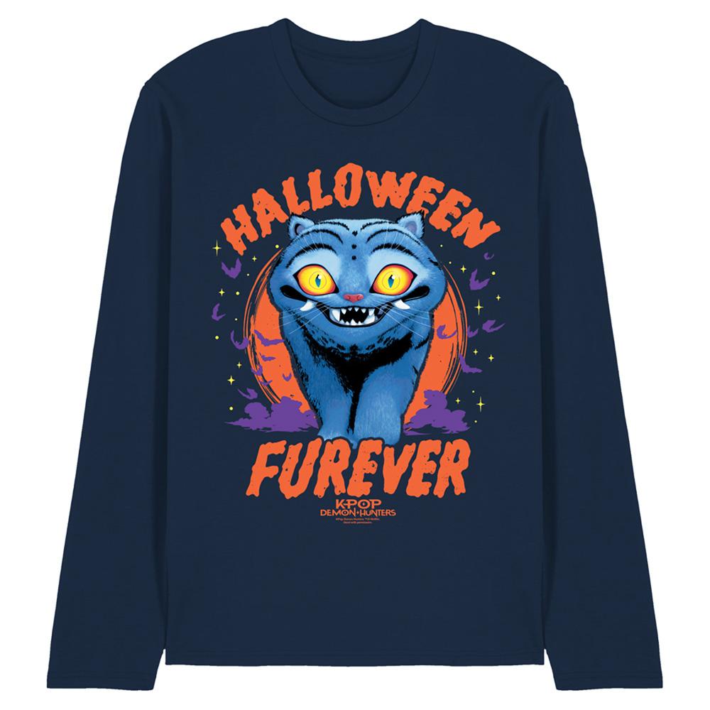 Navy - Front - K-Pop Demon Hunters Unisex Adult Furever Derpy Tiger Long-Sleeved Halloween T-Shirt